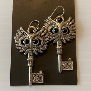 Silver Owl Key Earrings